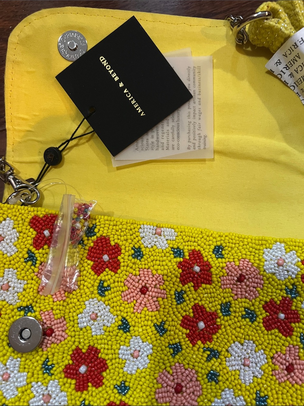 America & Beyond Yellow Floral Beaded Crossbody Bag with Chain Strap - Picture 3 of 7